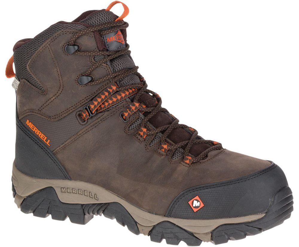 Merrell Boots Brown - Phaserbound Mid Waterproof Comp Toe Wide Width - Mens 78DWRVEBY